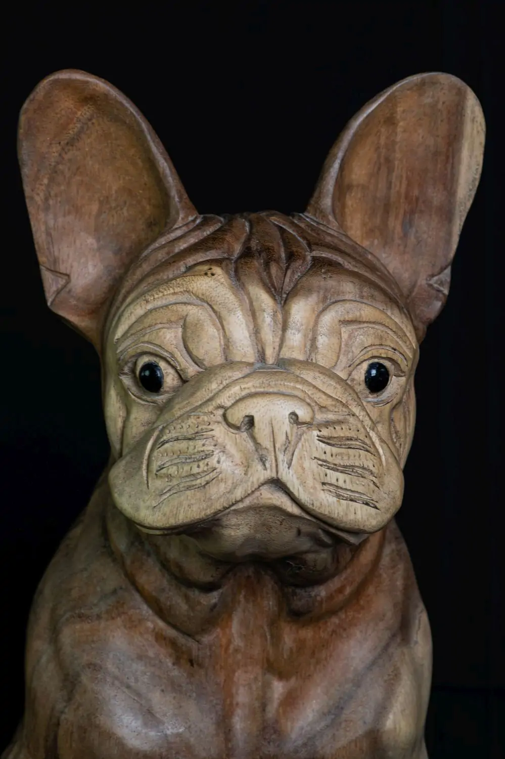  Product image 1 of the product “Seated French Bulldog made from suar wood, 50cm Height. ”
